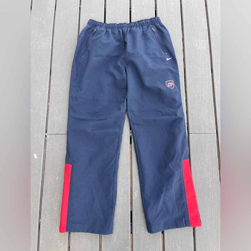 Vintage Bauer Nike USA Track Pants Hockey Training Athletic Blue Red Mens XL